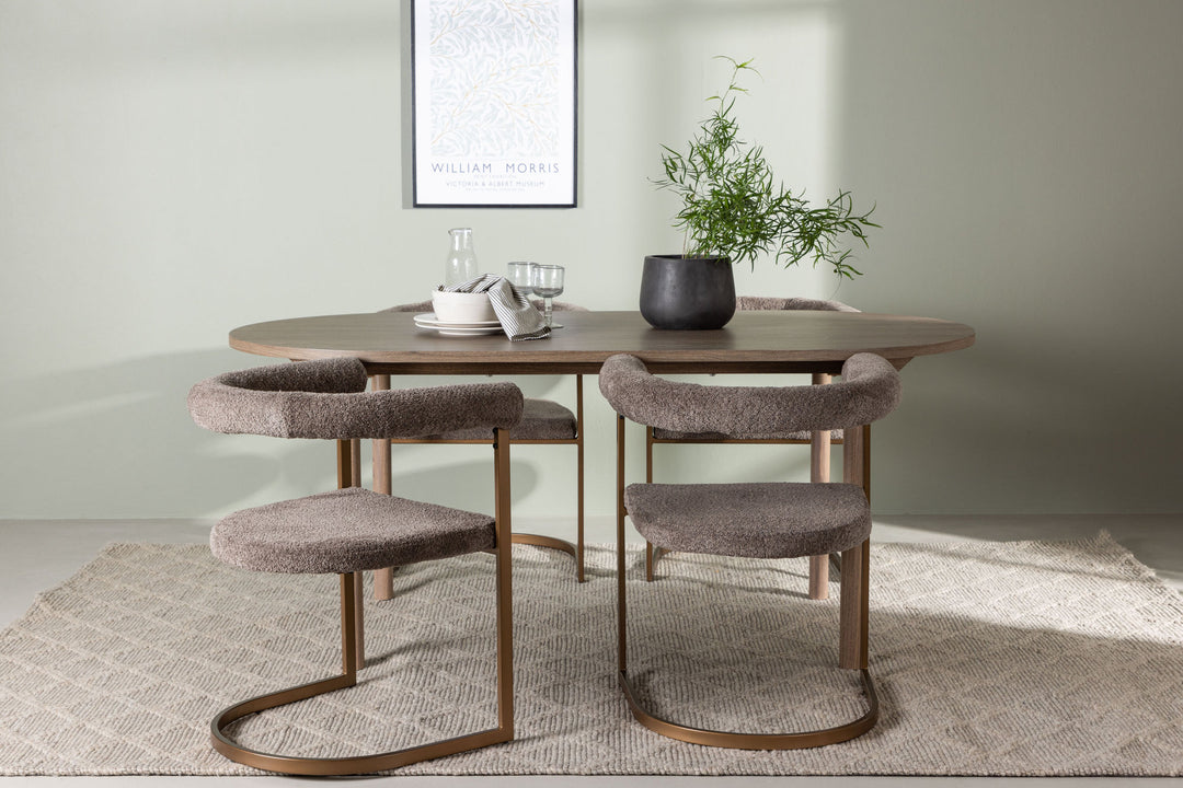 Venture Home Andy Dining Table 180*75 - Natural / Natural MDF +Morning Dining Chair - Black / Black Boucle _4