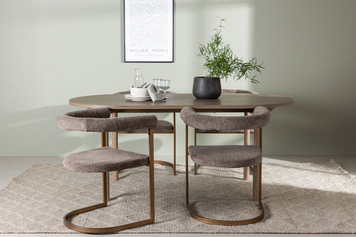 Venture Home Andy Dining Table 180*75 - Natural / Natural MDF +Morning Dining Chair - Black / Black Boucle _4
