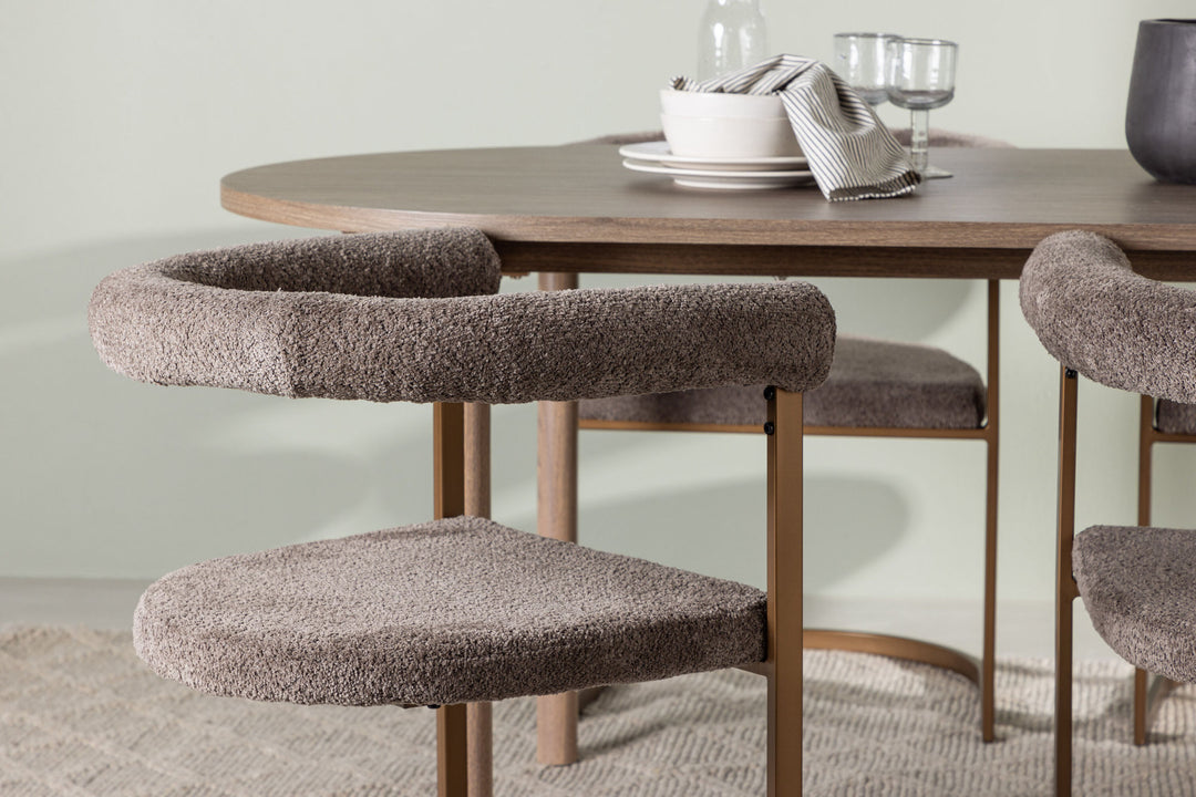 Venture Home Andy Dining Table 180*75 - Natural / Natural MDF +Morning Dining Chair - Black / Black Boucle _4