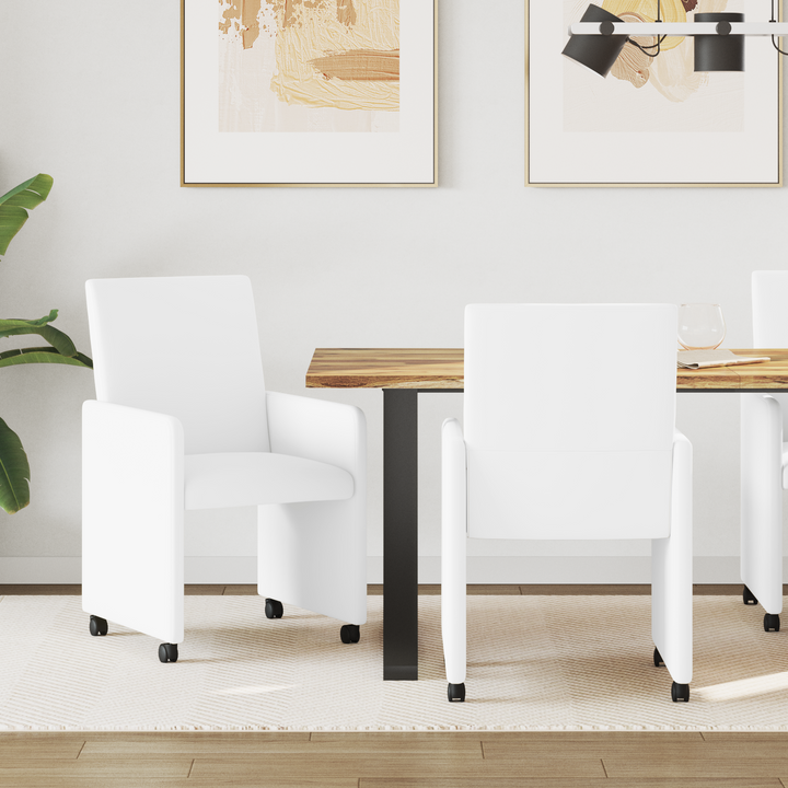 Spisebordsstole med hjul 2 pcs Hvid 57 x 66 x 94 cm Kunstlæder