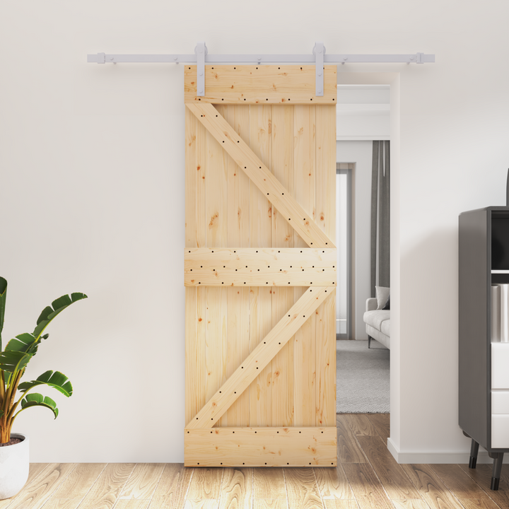 Skydedør Natur og hvid 80 x 210 cm Massivt fyrretræ