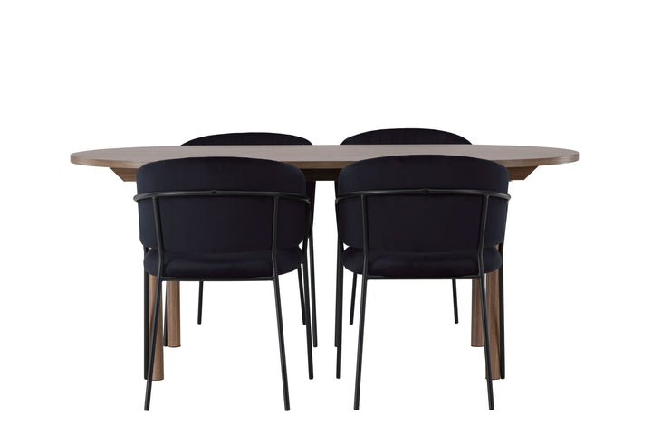 Venture Home Andy Dining Table 180*75 - Natural / Natural MDF +Selma Dining Chair - Black / Black Velvet _4