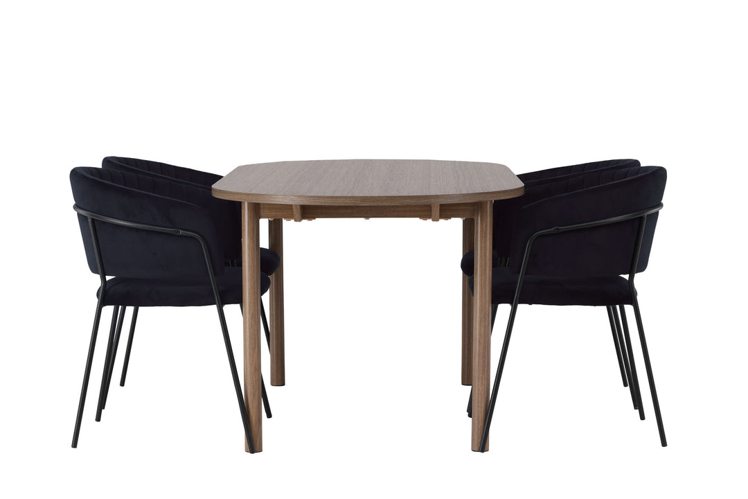 Venture Home Andy Dining Table 180*75 - Natural / Natural MDF +Selma Dining Chair - Black / Black Velvet _4