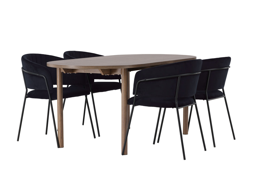 Venture Home Andy Dining Table 180*75 - Natural / Natural MDF +Selma Dining Chair - Black / Black Velvet _4