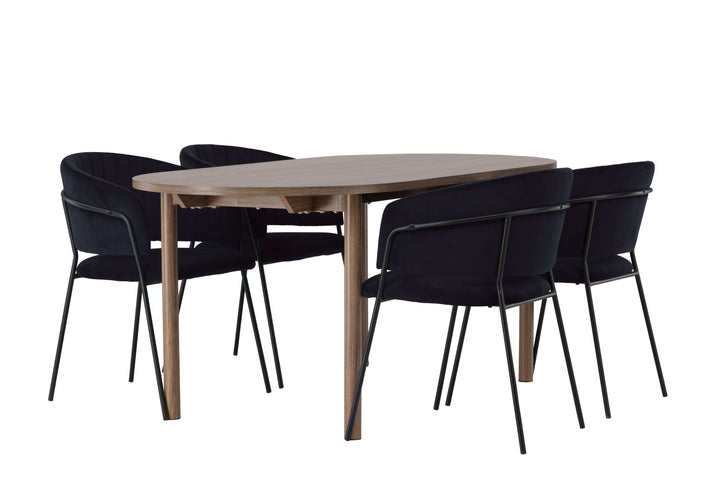 Venture Home Andy Dining Table 180*75 - Natural / Natural MDF +Selma Dining Chair - Black / Black Velvet _4