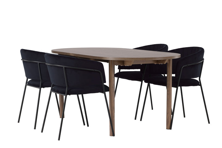 Venture Home Andy Dining Table 180*75 - Natural / Natural MDF +Selma Dining Chair - Black / Black Velvet _4