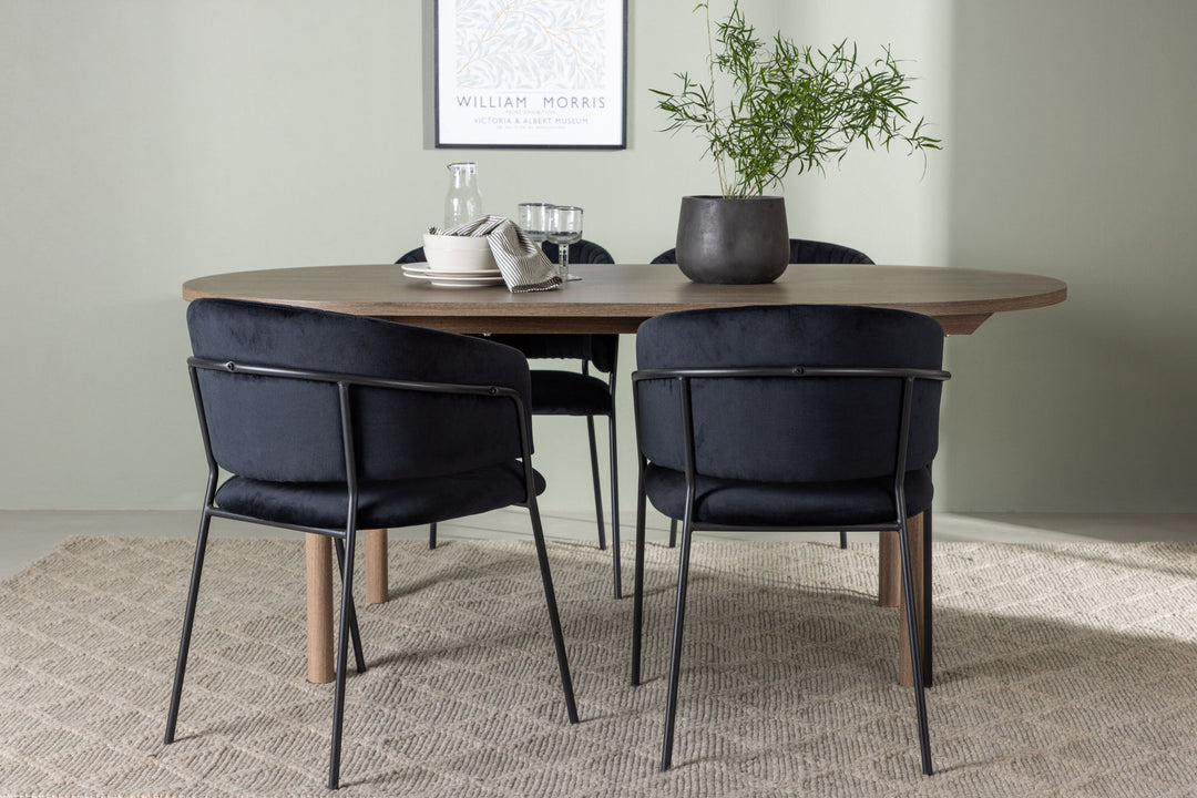Venture Home Andy Dining Table 180*75 - Natural / Natural MDF +Selma Dining Chair - Black / Black Velvet _4