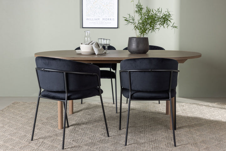 Venture Home Andy Dining Table 180*75 - Natural / Natural MDF +Selma Dining Chair - Black / Black Velvet _4
