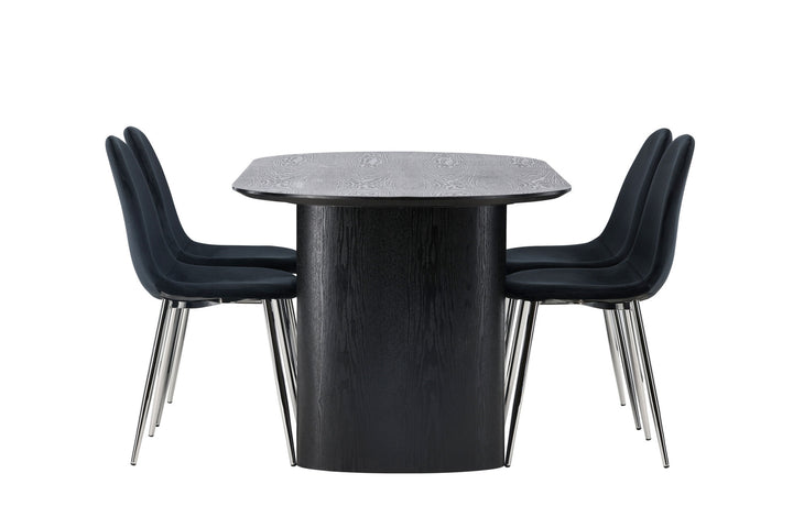 Venture Home Isolde Dining Table 180*75 - Black / Black MDF +Polar Dining Chair - Black Velvet / Chrome _4