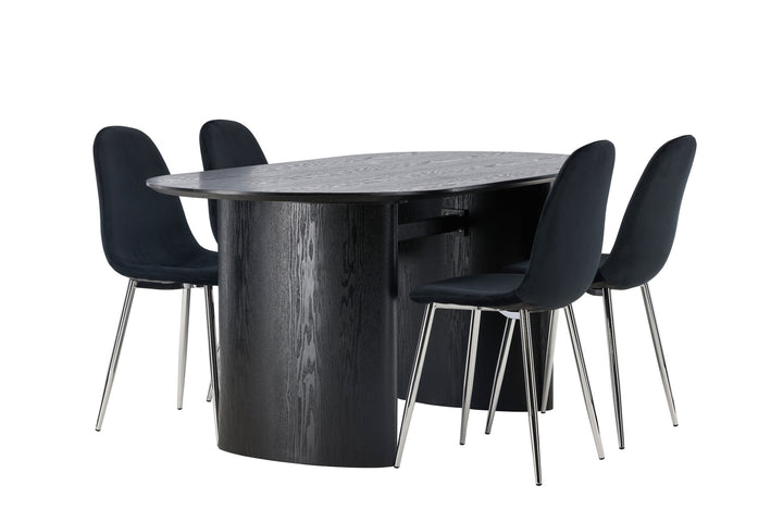 Venture Home Isolde Dining Table 180*75 - Black / Black MDF +Polar Dining Chair - Black Velvet / Chrome _4
