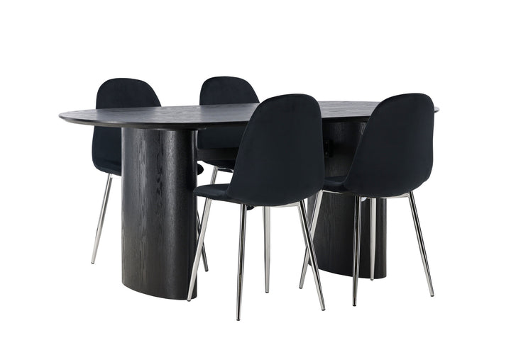 Venture Home Isolde Dining Table 180*75 - Black / Black MDF +Polar Dining Chair - Black Velvet / Chrome _4