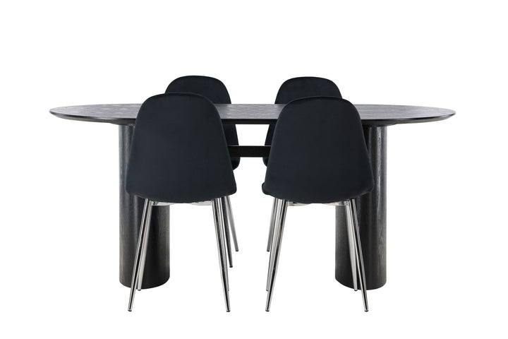 Venture Home Isolde Dining Table 180*75 - Black / Black MDF +Polar Dining Chair - Black Velvet / Chrome _4