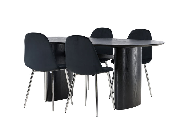 Venture Home Isolde Dining Table 180*75 - Black / Black MDF +Polar Dining Chair - Black Velvet / Chrome _4