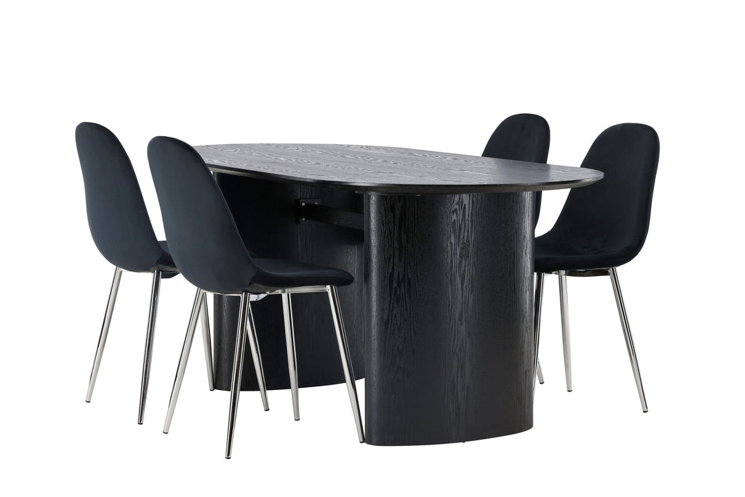 Venture Home Isolde Dining Table 180*75 - Black / Black MDF +Polar Dining Chair - Black Velvet / Chrome _4