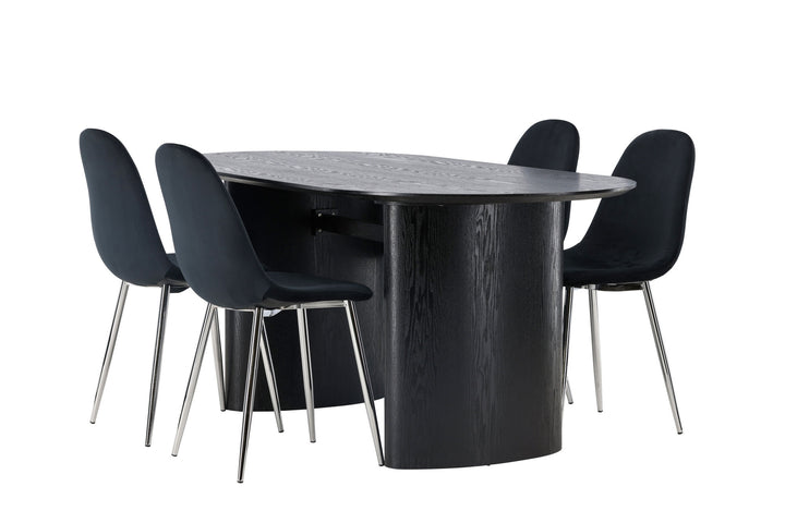 Venture Home Isolde Dining Table 180*75 - Black / Black MDF +Polar Dining Chair - Black Velvet / Chrome _4