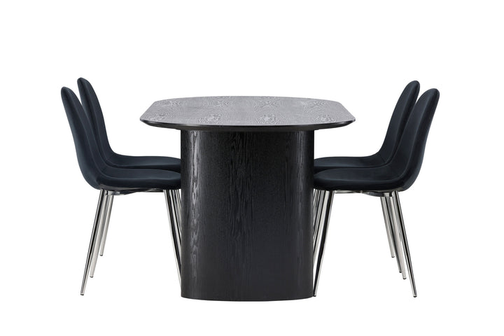 Venture Home Isolde Dining Table 180*75 - Black / Black MDF +Polar Dining Chair - Black Velvet / Chrome _4