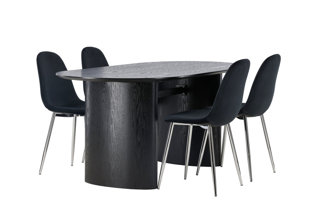 Venture Home Isolde Dining Table 180*75 - Black / Black MDF +Polar Dining Chair - Black Velvet / Chrome _4