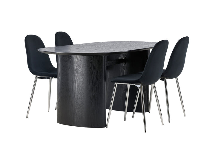 Venture Home Isolde Dining Table 180*75 - Black / Black MDF +Polar Dining Chair - Black Velvet / Chrome _4