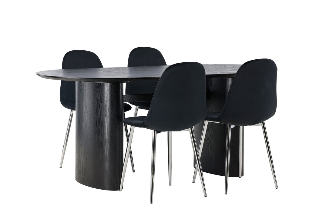 Venture Home Isolde Dining Table 180*75 - Black / Black MDF +Polar Dining Chair - Black Velvet / Chrome _4