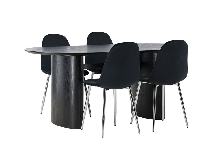 Venture Home Isolde Dining Table 180*75 - Black / Black MDF +Polar Dining Chair - Black Velvet / Chrome _4