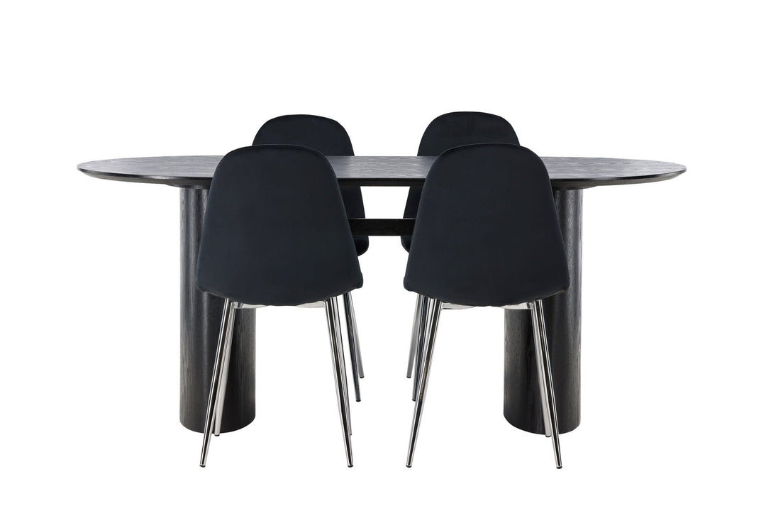 Venture Home Isolde Dining Table 180*75 - Black / Black MDF +Polar Dining Chair - Black Velvet / Chrome _4