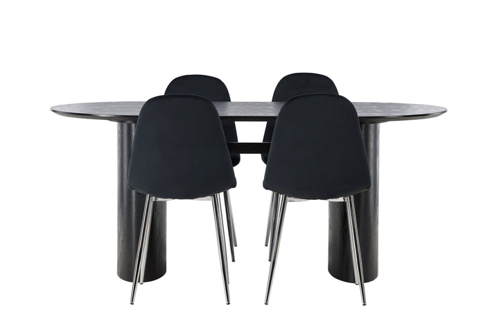 Venture Home Isolde Dining Table 180*75 - Black / Black MDF +Polar Dining Chair - Black Velvet / Chrome _4
