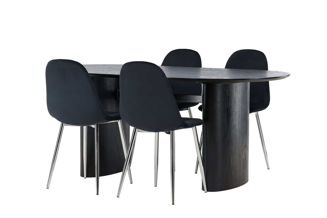 Venture Home Isolde Dining Table 180*75 - Black / Black MDF +Polar Dining Chair - Black Velvet / Chrome _4