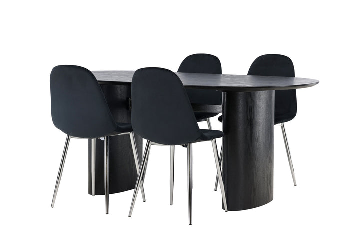 Venture Home Isolde Dining Table 180*75 - Black / Black MDF +Polar Dining Chair - Black Velvet / Chrome _4