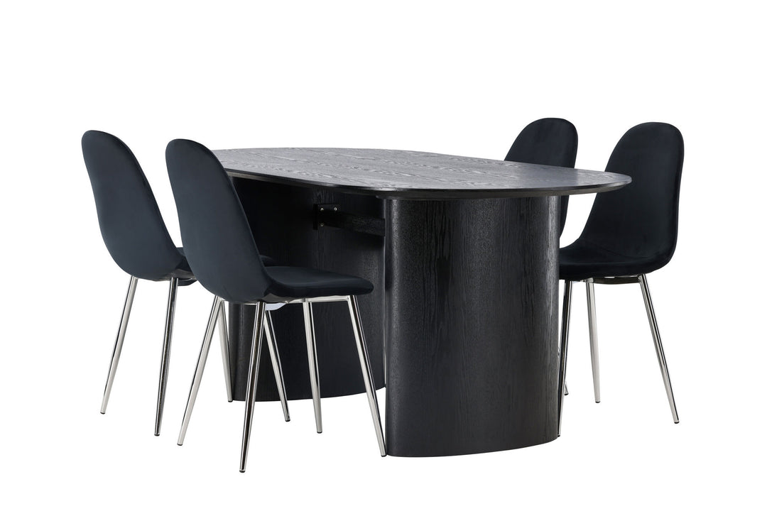 Venture Home Isolde Dining Table 180*75 - Black / Black MDF +Polar Dining Chair - Black Velvet / Chrome _4