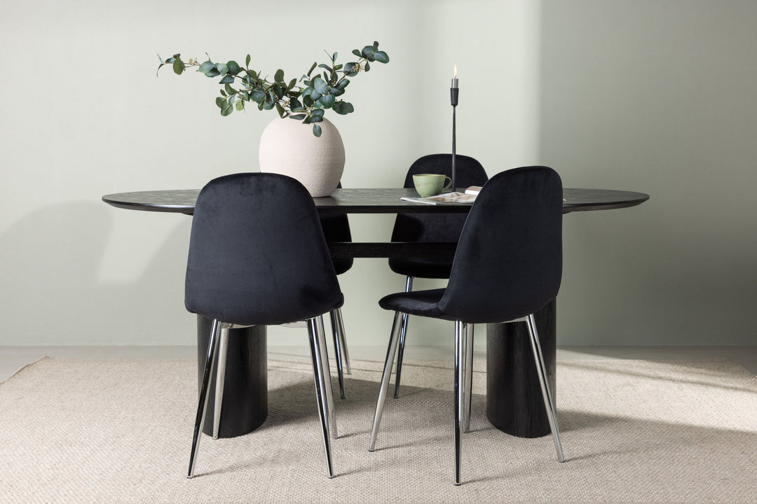 Venture Home Isolde Dining Table 180*75 - Black / Black MDF +Polar Dining Chair - Black Velvet / Chrome _4