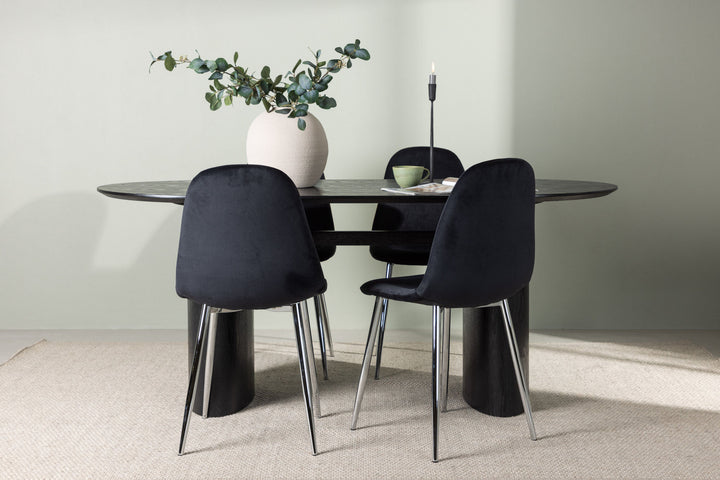 Venture Home Isolde Dining Table 180*75 - Black / Black MDF +Polar Dining Chair - Black Velvet / Chrome _4