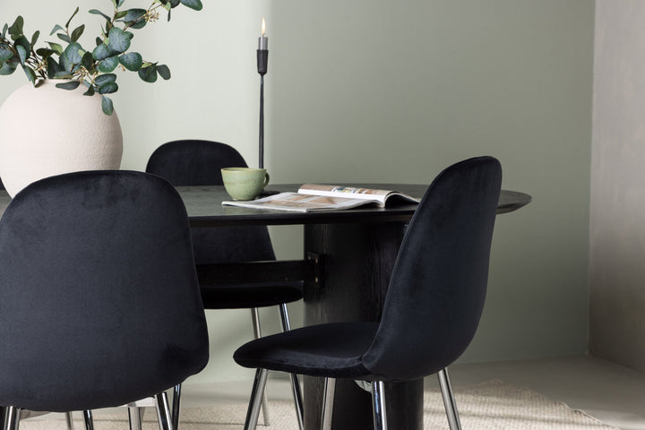Venture Home Isolde Dining Table 180*75 - Black / Black MDF +Polar Dining Chair - Black Velvet / Chrome _4