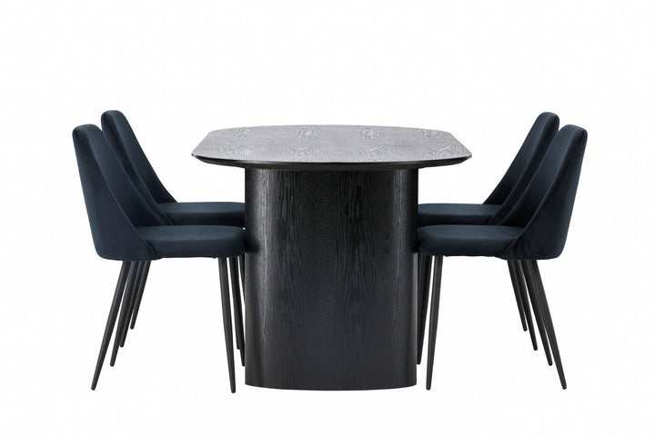 Venture Home Isolde Dining Table 180*75 - Black / Black MDF +Night Dining Chair - Black / Black Velvet _4