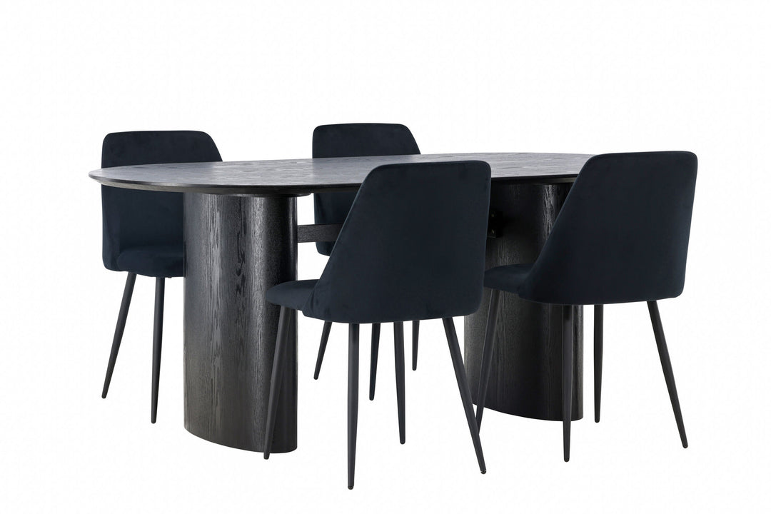 Venture Home Isolde Dining Table 180*75 - Black / Black MDF +Night Dining Chair - Black / Black Velvet _4