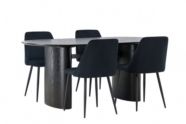 Venture Home Isolde Dining Table 180*75 - Black / Black MDF +Night Dining Chair - Black / Black Velvet _4