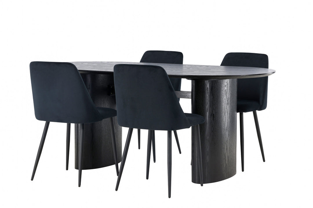 Venture Home Isolde Dining Table 180*75 - Black / Black MDF +Night Dining Chair - Black / Black Velvet _4