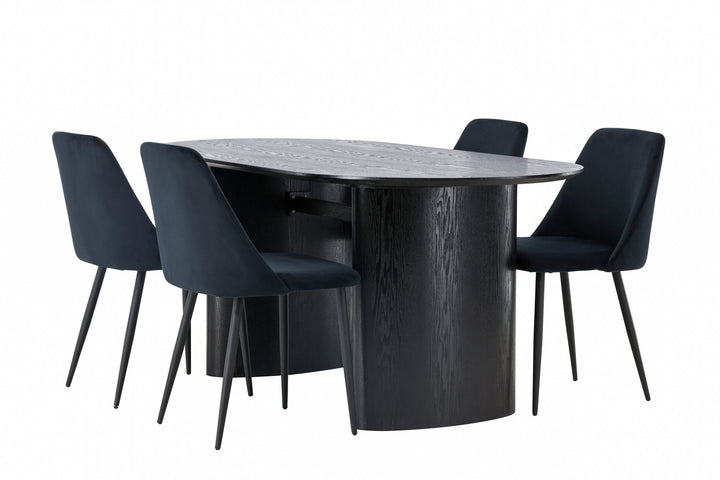 Venture Home Isolde Dining Table 180*75 - Black / Black MDF +Night Dining Chair - Black / Black Velvet _4