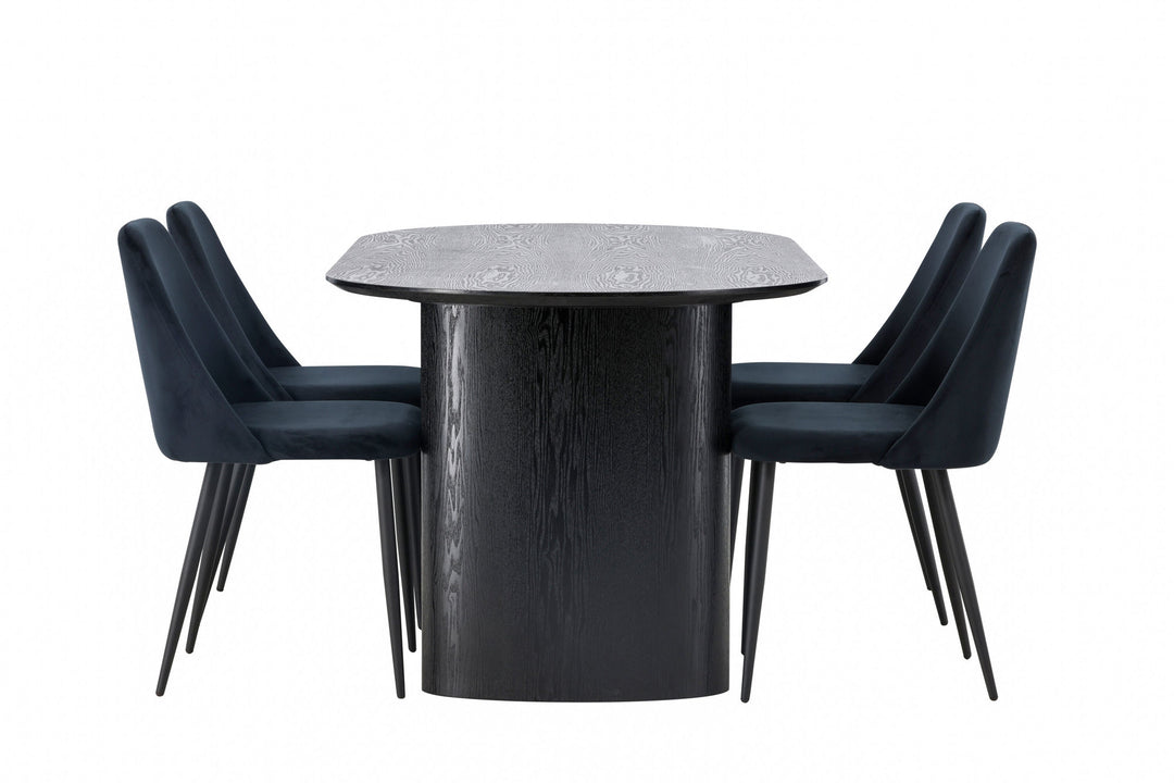 Venture Home Isolde Dining Table 180*75 - Black / Black MDF +Night Dining Chair - Black / Black Velvet _4