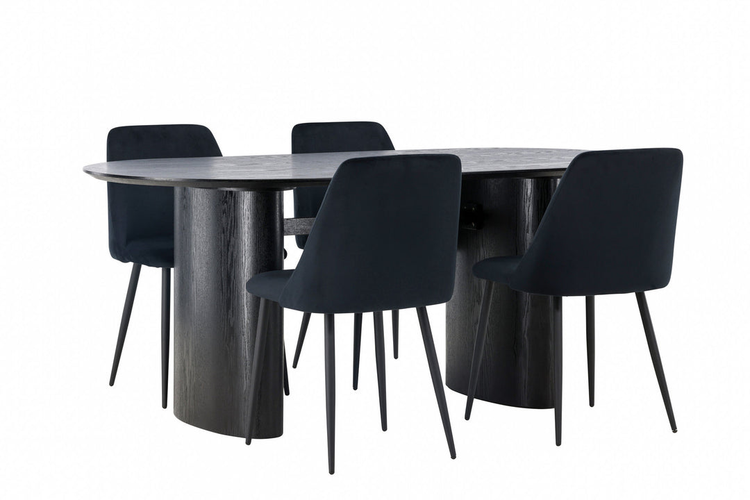 Venture Home Isolde Dining Table 180*75 - Black / Black MDF +Night Dining Chair - Black / Black Velvet _4