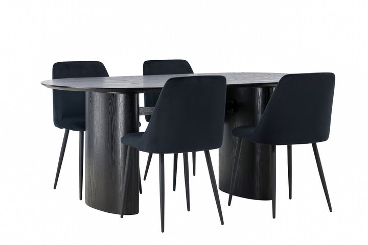 Venture Home Isolde Dining Table 180*75 - Black / Black MDF +Night Dining Chair - Black / Black Velvet _4