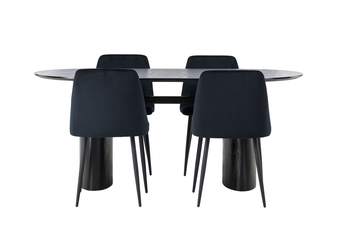 Venture Home Isolde Dining Table 180*75 - Black / Black MDF +Night Dining Chair - Black / Black Velvet _4