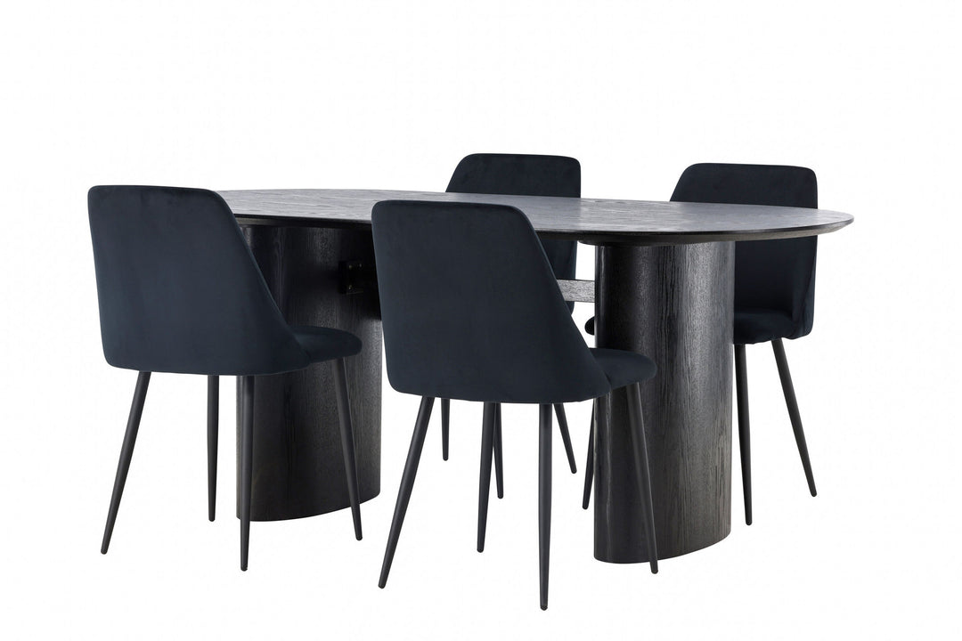 Venture Home Isolde Dining Table 180*75 - Black / Black MDF +Night Dining Chair - Black / Black Velvet _4