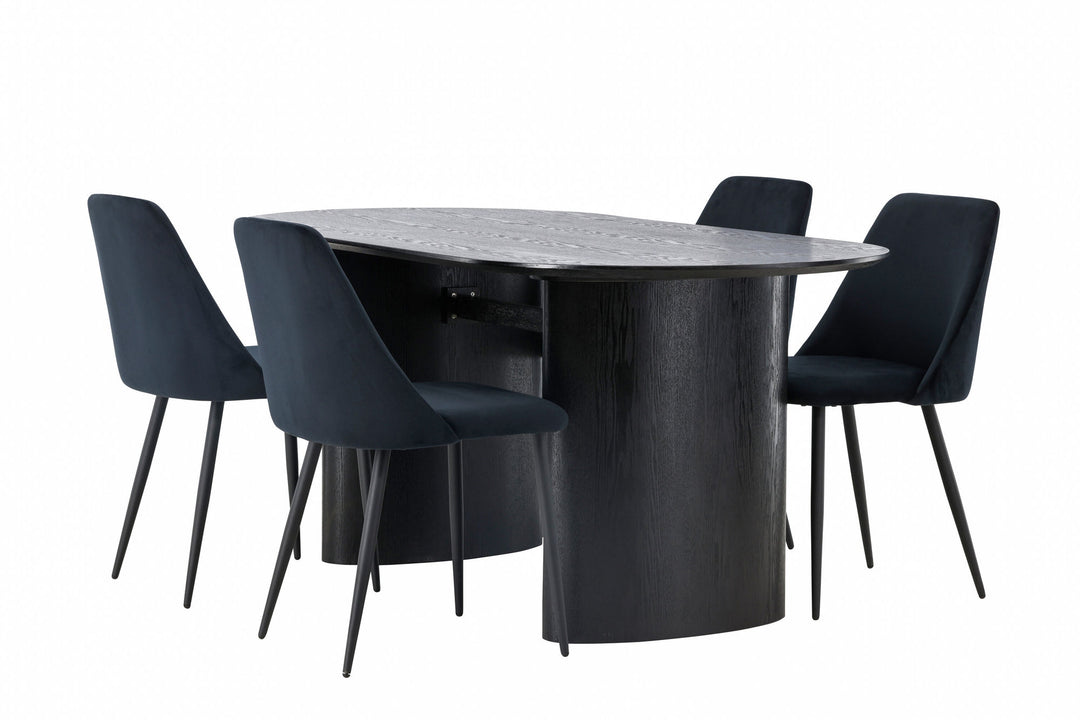 Venture Home Isolde Dining Table 180*75 - Black / Black MDF +Night Dining Chair - Black / Black Velvet _4