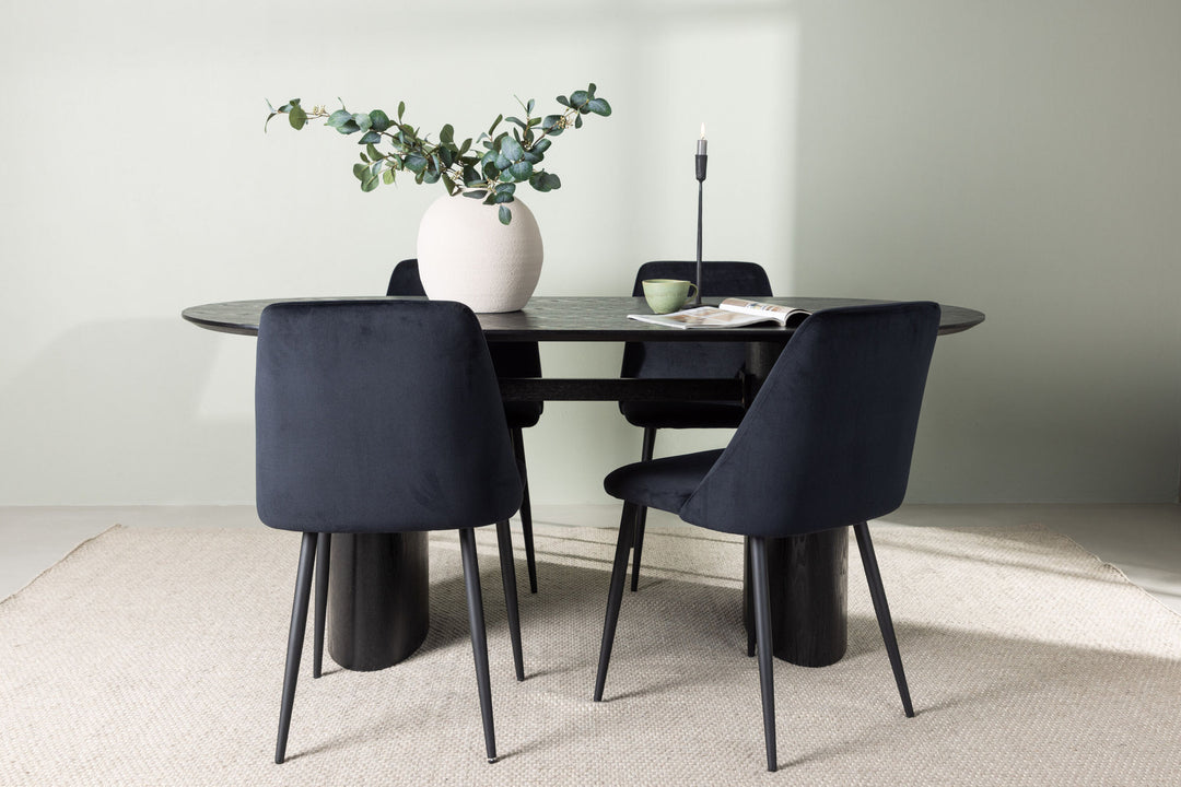 Venture Home Isolde Dining Table 180*75 - Black / Black MDF +Night Dining Chair - Black / Black Velvet _4