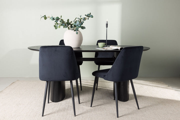 Venture Home Isolde Dining Table 180*75 - Black / Black MDF +Night Dining Chair - Black / Black Velvet _4