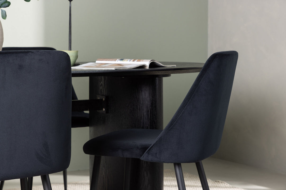 Venture Home Isolde Dining Table 180*75 - Black / Black MDF +Night Dining Chair - Black / Black Velvet _4