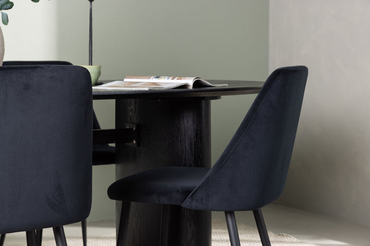 Venture Home Isolde Dining Table 180*75 - Black / Black MDF +Night Dining Chair - Black / Black Velvet _4