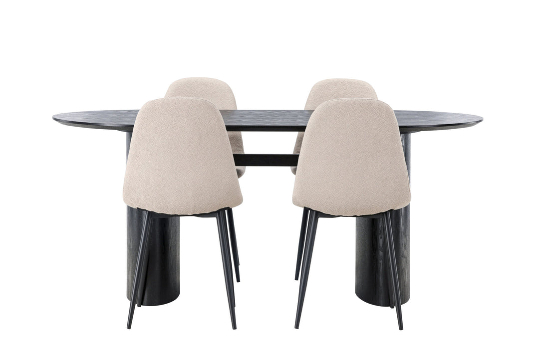 Venture Home Isolde Dining Table 180*75 - Black / Black MDF +Polar Dining Chair - Black / Beige Boucle _4