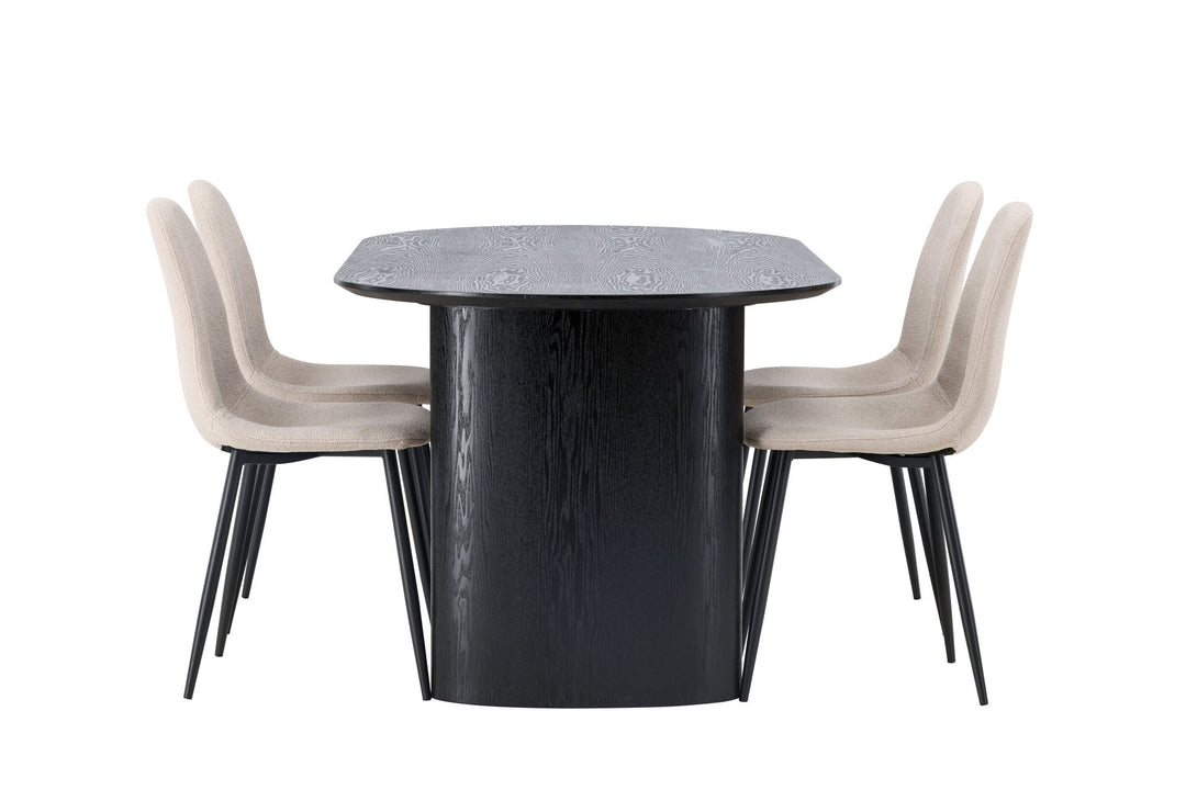 Venture Home Isolde Dining Table 180*75 - Black / Black MDF +Polar Dining Chair - Black / Beige Boucle _4