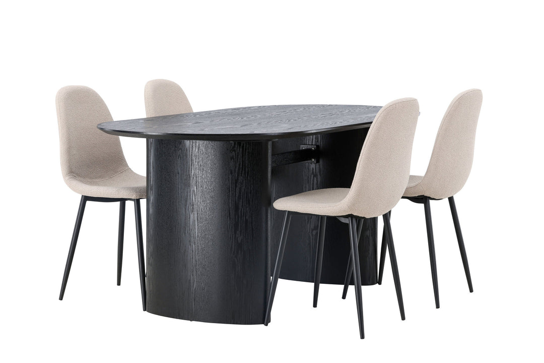 Venture Home Isolde Dining Table 180*75 - Black / Black MDF +Polar Dining Chair - Black / Beige Boucle _4